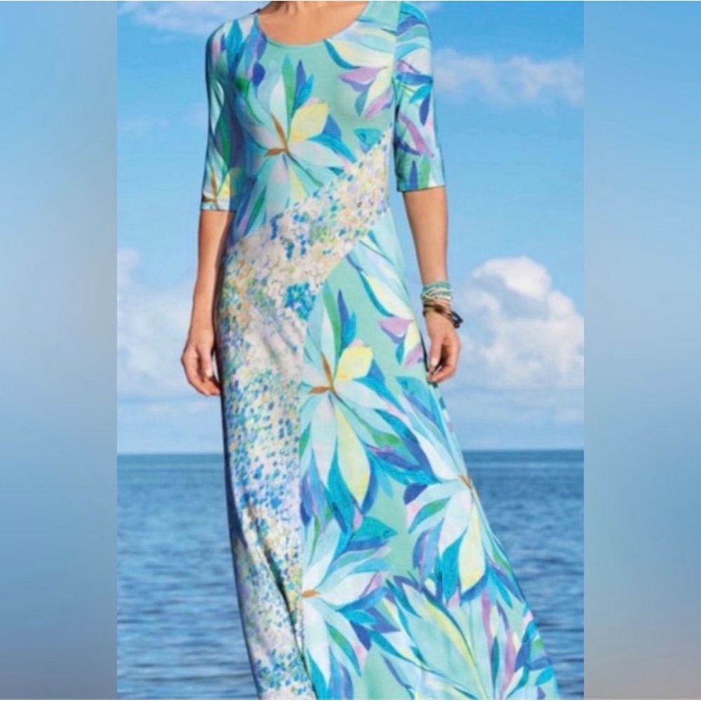 NEW Soft Surroundings Stella Maxi Dress MEDIUM 10 12 Coastal Resortwear Vacation